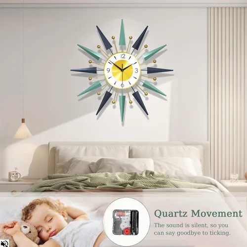 Vista 7 de Reloj de pared de 24 pulgadas, reloj de pared grande para decoración de sala de estar, reloj de estrella en explosión, gran decoración moderna