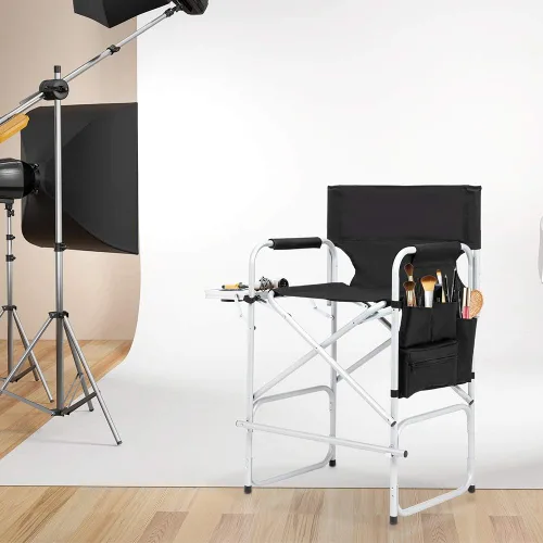 Vista 2 de Silla de directores, silla portátil de artista de maquillaje con mesa auxiliar