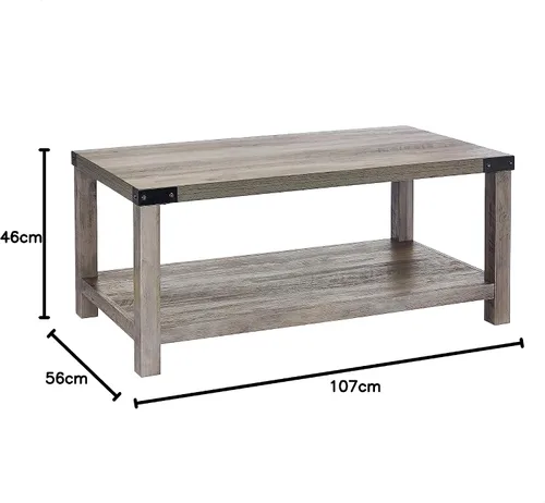 Vista 8 de ROCKPOINT Muebles estilo granero estilo granja rectangular acento mesa de centro, gris lavado