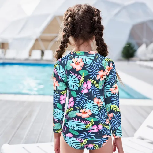 Vista 4 de Conjunto de traje de baño de dos piezas con protección solar UPF 50+ para niñas, conjunto de traje de baño de manga larga