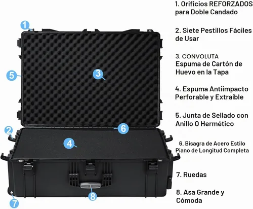 Vista 9 de Regetek Estuche con ruedas con espuma, 37 x 25.5 x 12 pulgadas, funda rígida de transporte con ruedas/3 asas grandes para cámara, herramienta