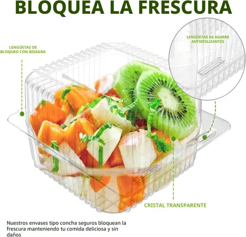 Vista 5 de Axe Sickle 50 unidades de contenedores desechables de plástico transparente con bisagras para llevar con tapa de concha, bandejas para llevar