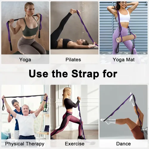 Vista 5 de Amrules Yoga Strap for Stretching with 10 Loops Inelastic Soft Polyester Cotton Stretch Out Band for Exercise, Yoga, Pilates and Dance for Men and