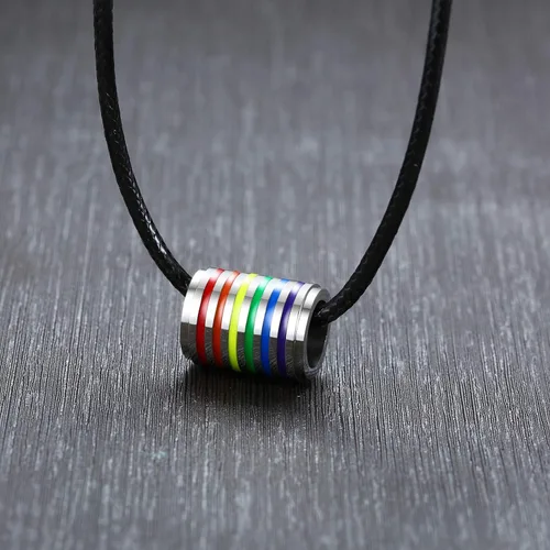 Vista 4 de Collar unisex de acero inoxidable con colgante de arcoíris de Gay & Lesbian LGBT