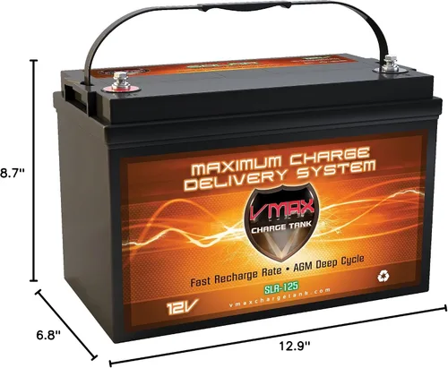 Vista 6 de Vmaxtanks Vmaxslr125 AGM, batería recargable SLA de ciclo profundo, 12 v, 125ah, para usar con paneles solares Pv, cargadores inteligentes, turbinas