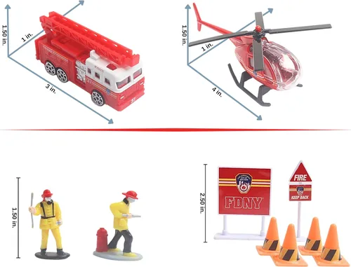 Vista 2 de Daron FDNY - Juego de regalo de vehículo de bomberos fundido a presión de 10 piezas