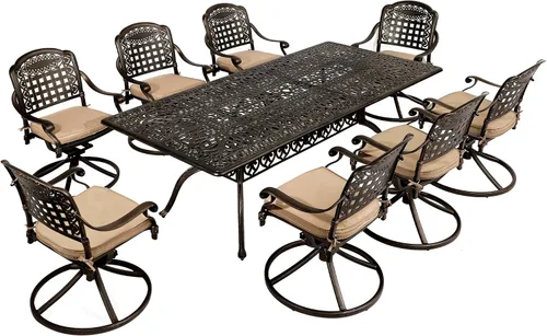 Vista 9 de TITIMO Mesa de comedor de 87 pulgadas, mesa de comedor rectangular de aluminio fundido para exteriores, mesa resistente a la intemperie con agujero