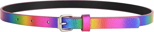 Vista 3 de Paquete de 3 cinturones para niñas, arco iris, negro, plateado, Multi colorido