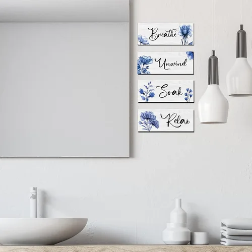 Vista 6 de 4 Piezas de Arte de Pared Rústico de Granja - Señal Colgante de Madera para Relajarse, Remojarse, Desconectar y Respirar para Decoración de Spa