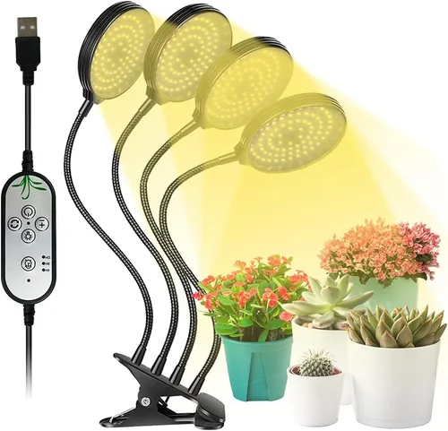 Vista 9 de Luces de cultivo para plantas de interior, luces LED de espectro completo de 15 W con temporizador de encendido/apagado automático de 3/9/12 horas