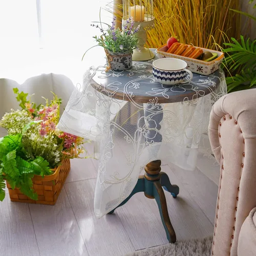 Vista 3 de ARTABLE Mantel de encaje blanco para boda, dobladillo de organza, cuadrado, pequeño, rectangular, vintage, para el hogar, fiesta al aire libre