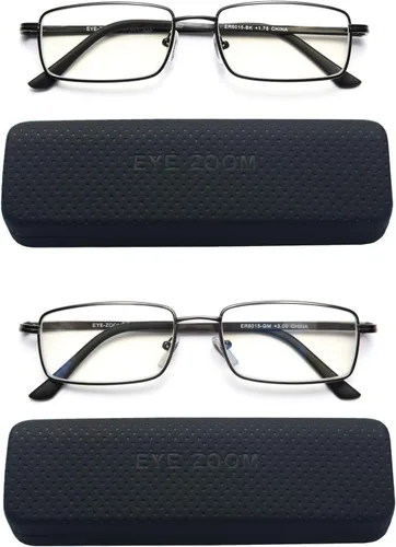 Vista 10 de Gafas de lectura con bloqueo de luz azul, paquete de 2 unidades, rectangulares, de metal, anti rayos azules y lectores UV, para hombres y mujeres