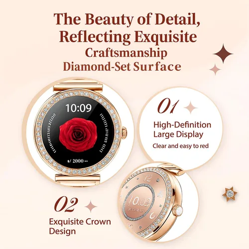 Vista 2 de Yihou Relojes inteligentes para mujer, rastreador de actividad física con diamantes, modos multideportivos, monitor de frecuencia cardíaca