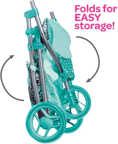 Vista 4 de Adora Elegante cochecito de muñeca Zig Zag Jogger para muñecas, cubierta solar convertible, almacenamiento de accesorios para muñecas, se adapta a
