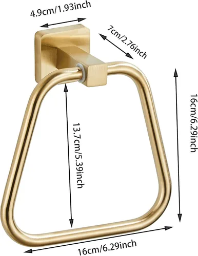 Vista 5 de Anillo de toalla de oro claro cepillado para baño, soporte de toalla de baño de cocina, colgadores de montaje en pared, acero inoxidable resistente