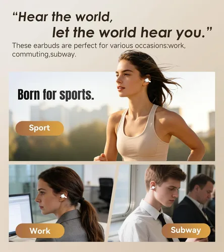Vista 6 de Kinglucky Auriculares con clip, auriculares inalámbricos Bluetooth 6.0 de Blanco