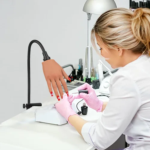 Vista 7 de Mano de práctica para uñas acrílicas, mano de práctica de uñas de silicona con soporte de soporte, práctica de uñas flexible y flexible, maniquí