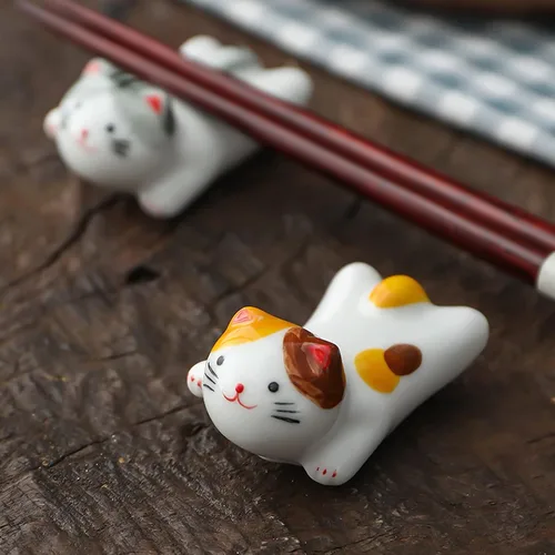 Vista 2 de Juego de 5 palillos para gatos, soportes para pinceles de pintura china, porcelana de estilo japonés, soporte para palillos de cerámica para cena