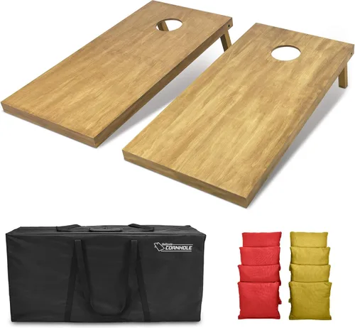 Vista 51 de GoSports 4 ft x 2 ft Regulation Size Wooden Cornhole Boards Set with Light Brown Finish - Includes Carrying Case and Bean Bags Negro- gris