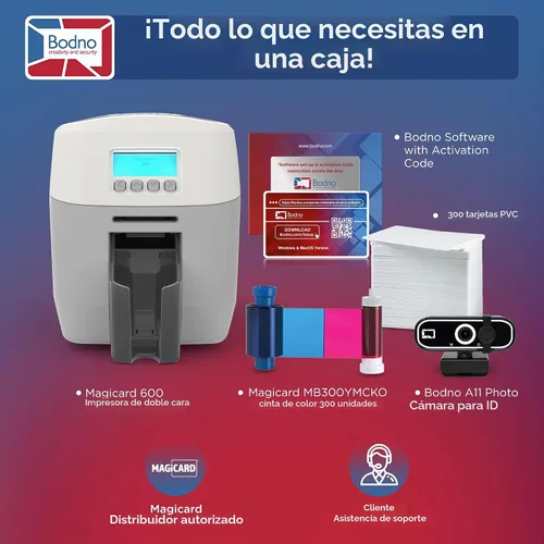 Vista 2 de Bodno Magicard 600 Impresora de tarjetas de identificación de doble cara y suministros completos Software de identificación de paquete - Edición