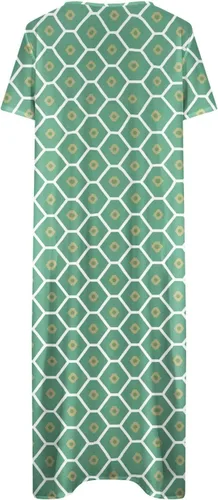 Vista 5 de Vestidos de mujer sueltos lisos, vestidos largos casuales con bolsillos, vestido floral para la playa, vestido midi verde, Verde