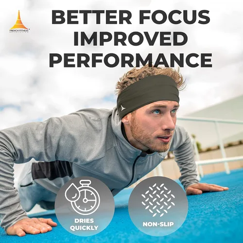 Vista 2 de French Fitness Revolution - Diadema deportiva elástica para hombres y mujeres - Banda para el sudor para chicos para correr, ciclismo, baloncesto
