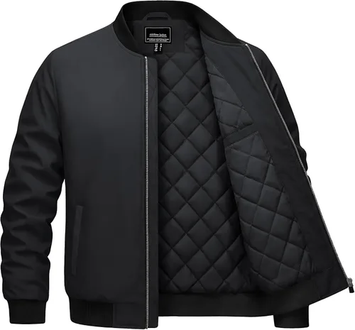 Vista 10 de Cotrasen Chaqueta bomber para hombre, para otoño e invierno, cálida, rompevientos, con cremallera completa, acolchada, casual