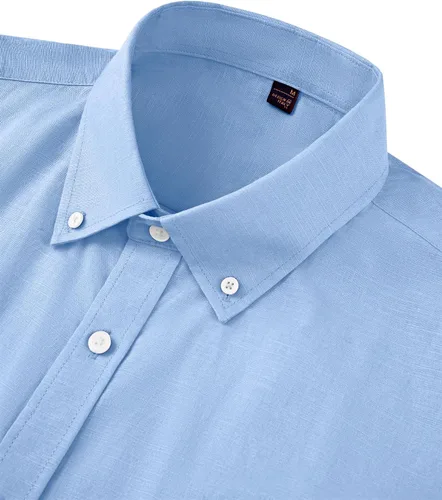 Vista 3 de J.VER Camisa de lino para hombre, casual, ligera, de manga larga, cuello con botones, color liso, para la playa, para el trabajo de vacaciones