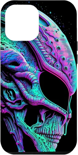 Vista 10 de iPhone 13 Pro Trippy Vaporwave Alien Head Skull Dripping Paint UFO Art Case