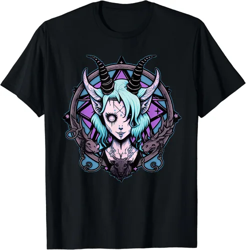 Vista 2 de Camiseta Kawaii Paste Creepy Goat Pentacle, Negro