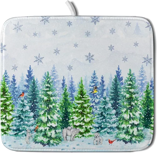 Vista 34 de Alfombrilla de secado de platos para encimera de cocina pequeña absorbente de café de otoño Alfombrilla de secado de microfibra de bosque de otoño