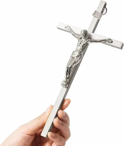 Vista 8 de VINETEN Crucifijo - Cruz de pared Cruces católicas delgadas de metal negro Decoración de pared de crucifijo para tu hogar, 8 pulgadas