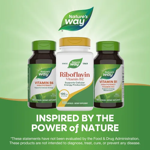 Vista 7 de Nature's Way Riboflavina Vitamina B2, Apoya la Producción de Energía Celular*, Riboflavina de Alta Potencia, 100 mg por porción, 100 cápsulas