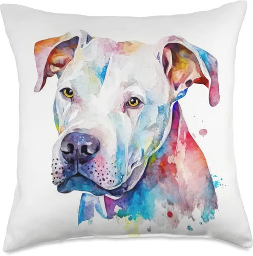 Vista 4 de Charming Watercolor Dog Art Dogo Argentino Dogo Argentino - Almohada colorida con diseño de acuarela, 16 x 16 pulgadas, multicolor