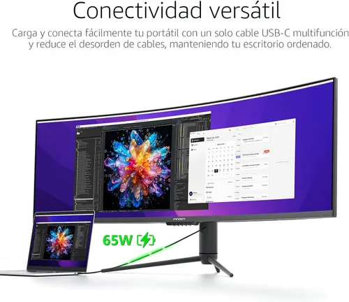 Vista 2 de INNOCN Monitor curvo para juegos de 49" 144Hz Ultrawide 32:9 WDFHD 3840 x 1080P, R1800, 99% sRGB, HDR400, USB tipo C, DisplayPort, HDMI, altavoces