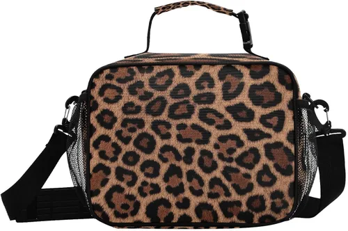 Vista 8 de Fiambrera aislada, suave, bolsa de almuerzo con estampado de leopardo para oficina, trabajo, escuela, picnic, playa