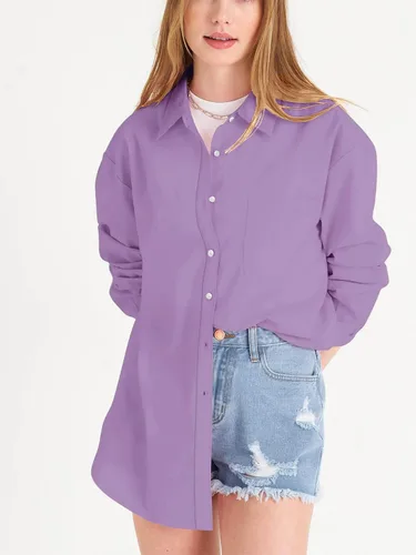 Vista 5 de Paintcolors Camisas de manga larga con botones para mujer, blusas casuales con cuello con botones para mujer