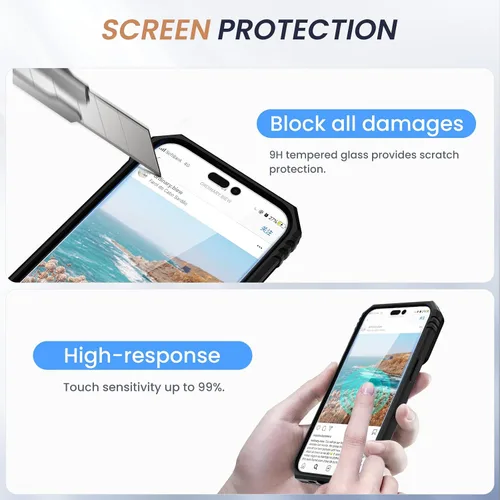 Vista 3 de Goton - Funda compatible para iPhone 14 Pro con protector de pantalla - Funda protectora deslizante para cámara con soporte para anillo, parachoques