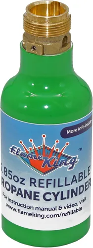 Vista 4 de Flame King Tanque cilíndrico de propano recargable vacío de 1/4 lb - Reutilizable y transportable - Opción de recarga segura y legal - Válvula