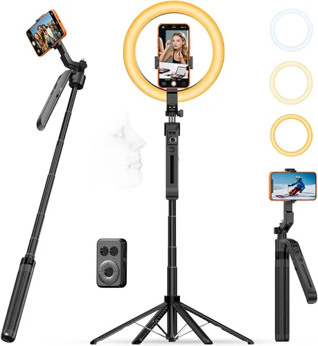 Vista 9 de Trípode de teléfono de 63 pulgadas con seguimiento automático de cara, rotación de 360° para selfie stick trípode para iPhone y cámara de acción