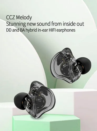 Vista 2 de CCZ Melody - Monitores intrauditivos tipo C, auriculares dinámicos híbridos de doble controlador intrauditivo 1BA+1DD HiFi con cable, músicos IEM