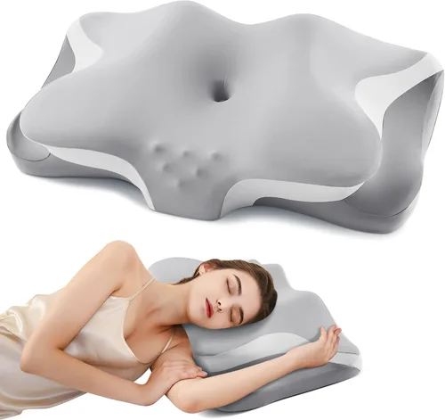 Vista 14 de Almohada cervical para aliviar el dolor de cuello, almohadas ergonómicas refrescantes de espuma viscoelástica para dormir, almohada de apoyo