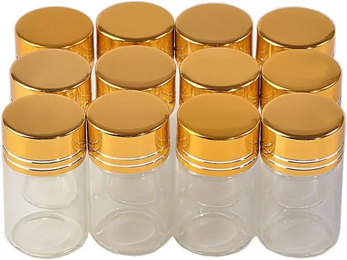 Vista 13 de 24 botellas de vidrio de 0.2 fl oz Tapa de aluminio Tapa dorada Vacío Transparente Transparente Contenedor de regalo Líquido Deseo Botellas Frascos