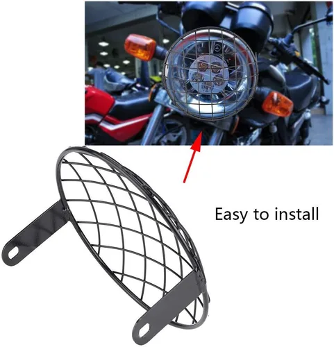 Vista 3 de Moto Lighthouse Grid Gorgeri Black 8 pulgadas parrilla de malla para faros delanteros, parrilla de montaje lateral, máscara para Cafe Racer