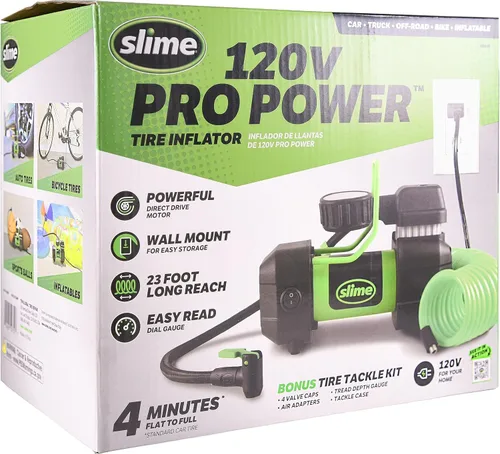 Vista 2 de Inflador de neumáticos para casa Slime 40045, montado en pared 120V, para SUV, compresor de aire 4x4, resistente, 2X Pro Power, con manómetro