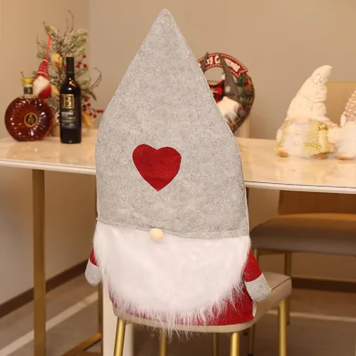 Vista 4 de 2 fundas navideñas para silla de Navidad, cubierta trasera de felpa sin rostro con brazos, fundas para sillas de comedor, fundas para silla