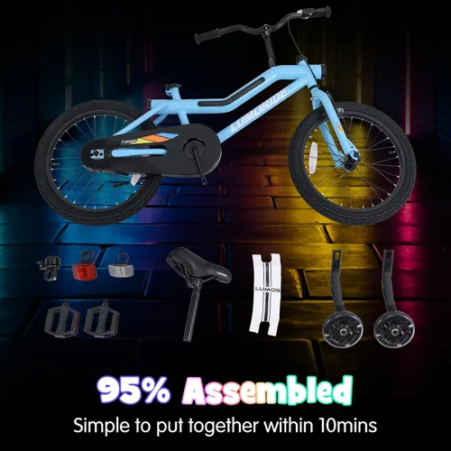 Vista 9 de Olakids Bicicleta de 16 18 pulgadas para niños con luces, ruedas de Azul