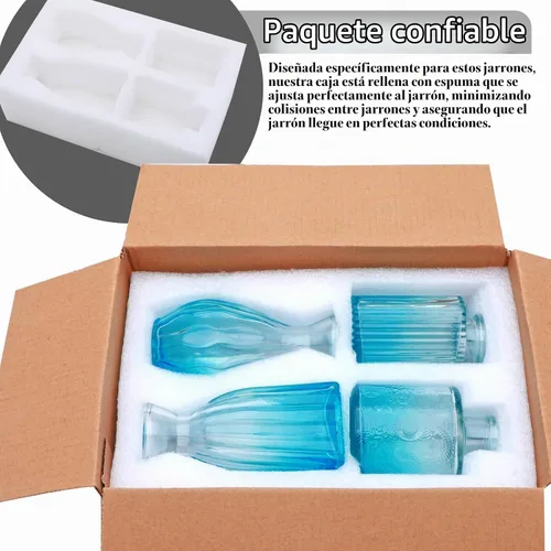 Vista 7 de Juego de jarrones de cristal Mapoxy para brotes de flores, juego de 4, jarrones azules pequeños para centro de mesa de boda, decoraciones de mesa