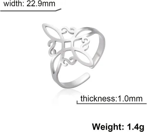 Vista 6 de UNIFT Anillo de nudo de bruja para mujer, de acero inoxidable, estilo geométrico, elegante, elegante, irlandés, nudo celta, ajustable, anillo