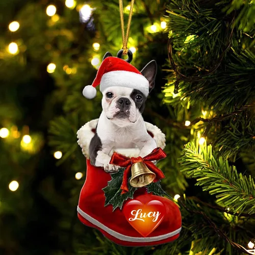 Vista 33 de Adorno de Navidad de perro afgano en bota de Papá Noel, adorno de nombre de perro personalizado, regalo para amante de los perros, decoración